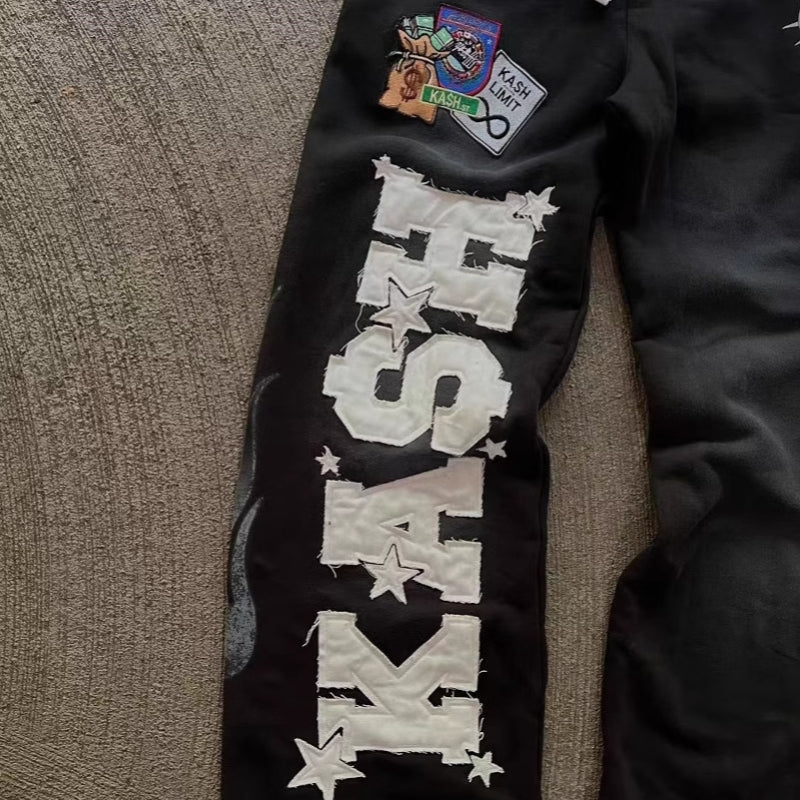 Retro style pants flow All-match Paste Cloth Embroidery - Lokd