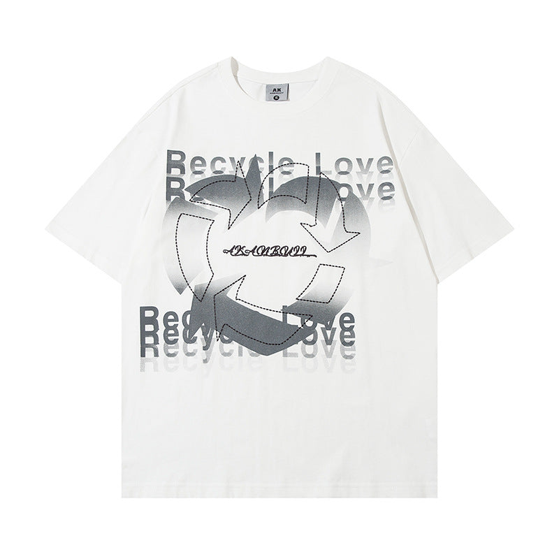 heart t-shirt streetwear Creative Heart-shaped Printed Short Sleeve Men - Lokd