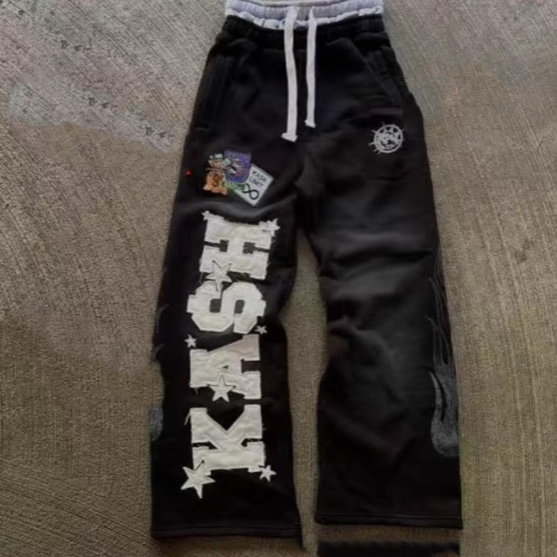 Retro style pants flow All-match Paste Cloth Embroidery - Lokd