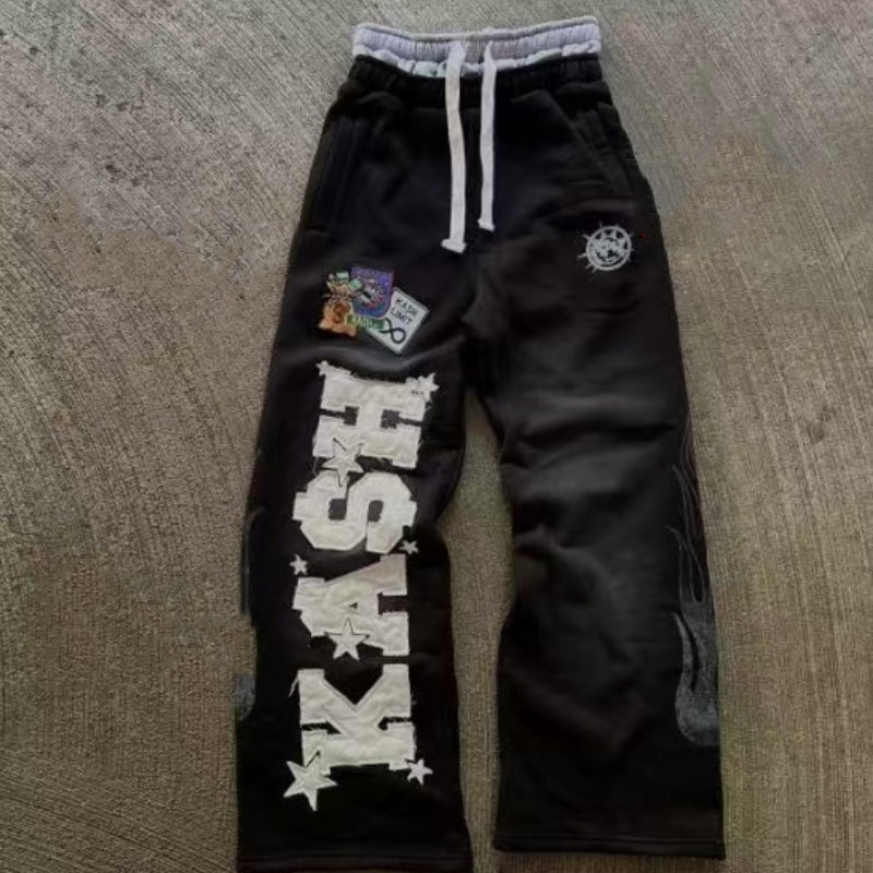 Retro style pants flow All-match Paste Cloth Embroidery - Lokd
